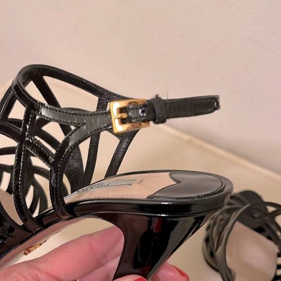 Prada Black Patent Leather Caged Platform Heels - Picture 12 of 16